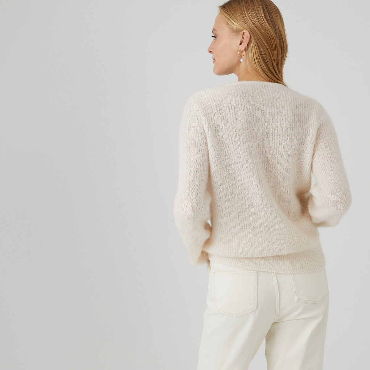 COLEÇÕES LA REDOUTE<br>Cardigã de malha em alpaca mista, com babados nos punhos