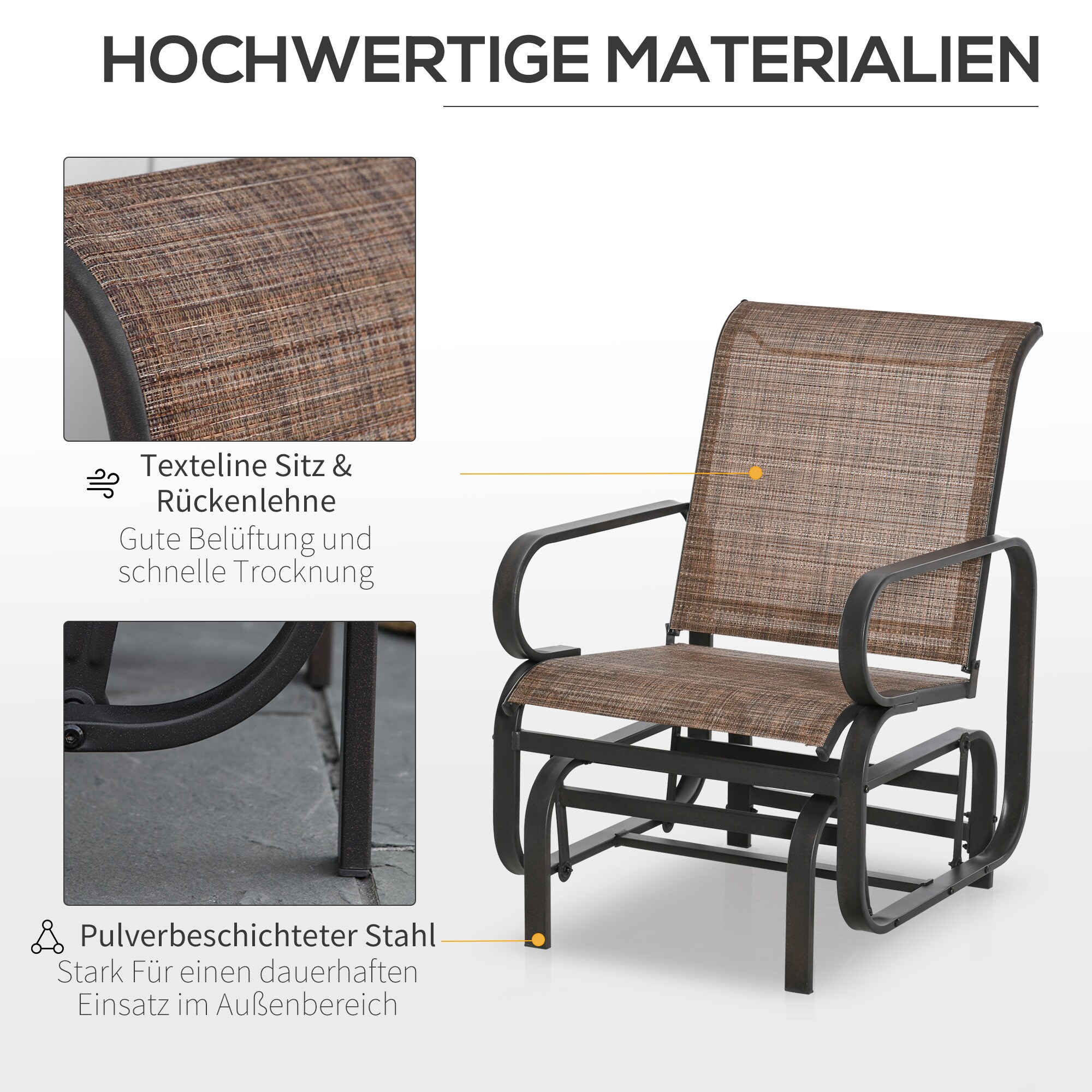 Outsunny Schaukelstühle mit Stoff Rückenlehne und Sitz braun 62B x 75T x 91,5H cm