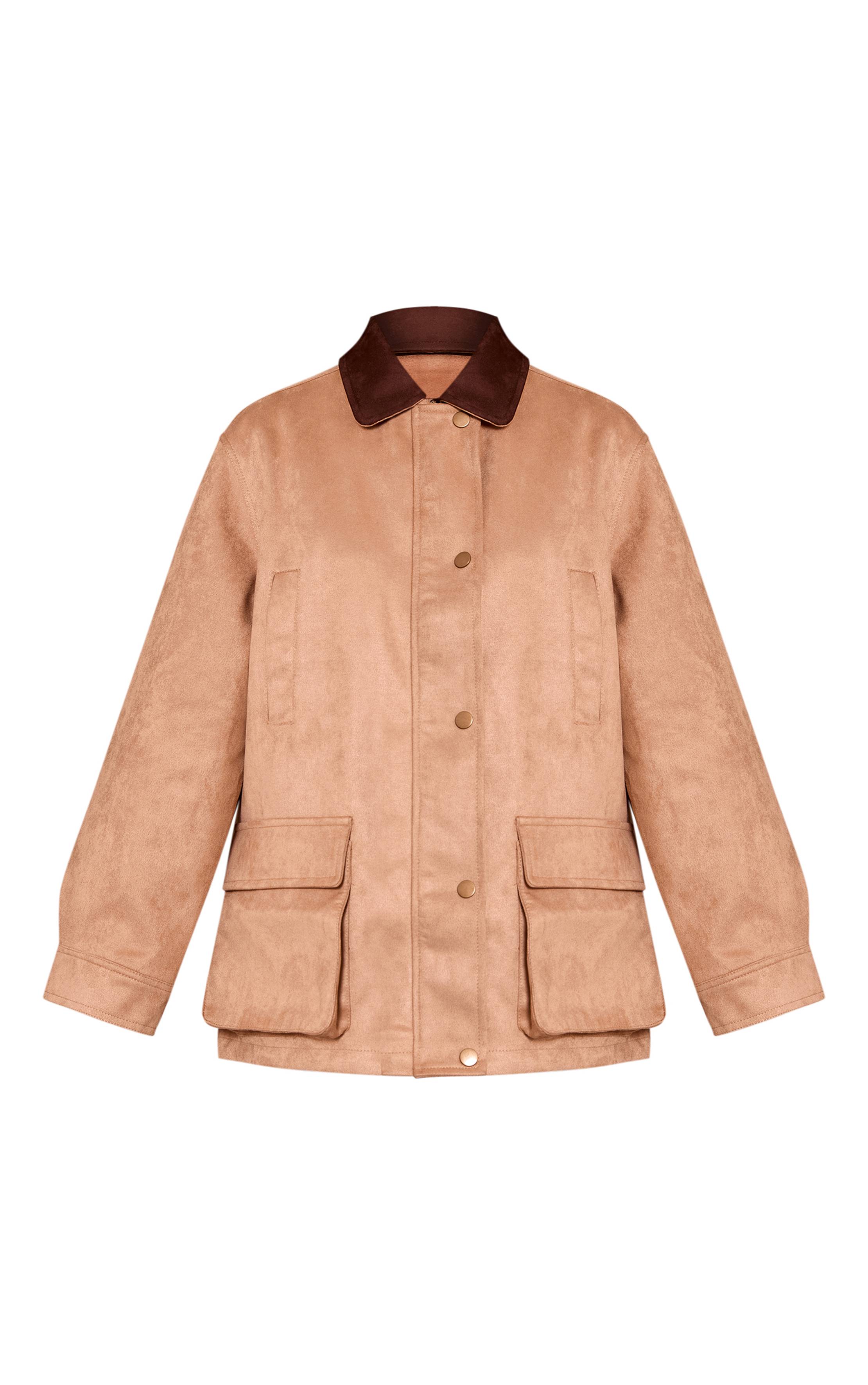 Camel Veste Surdimensionnée À Poches Détaillées Et Col Contrasté