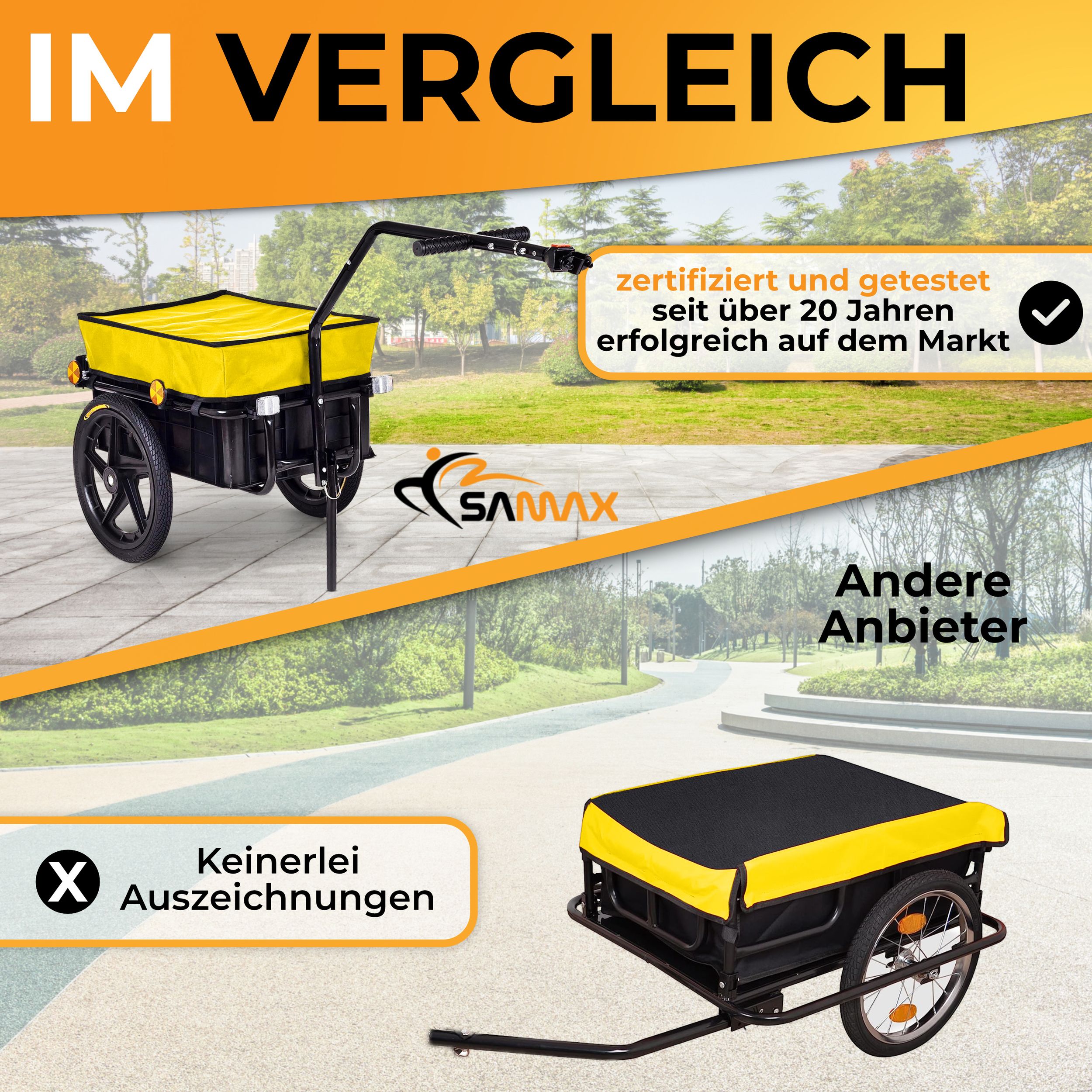 SAMAX Lastenanhänger / Fahrradanhänger für 60 Kg / 70 Liter in Gelb