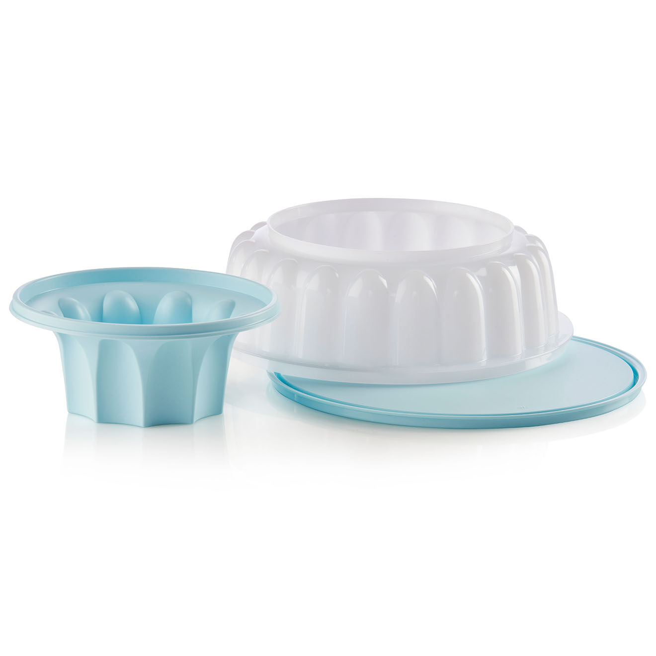 Tupperware Moule à charlotte couronne transparent/couvercle bleu ciel - 25.5x24x10 cm