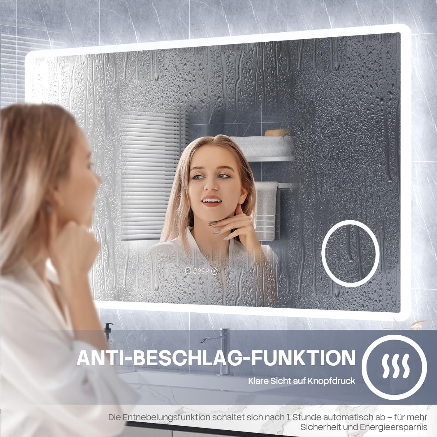 HySail Badspiegel mit Beleuchtung, 5mm Hochauflösender Silber-Spiegel, 3 Farbtemperaturen & Dimmbare Helligkeit, Wandspiegel mit Touch-Schalter & Anti-Beschlag, Rechteckig