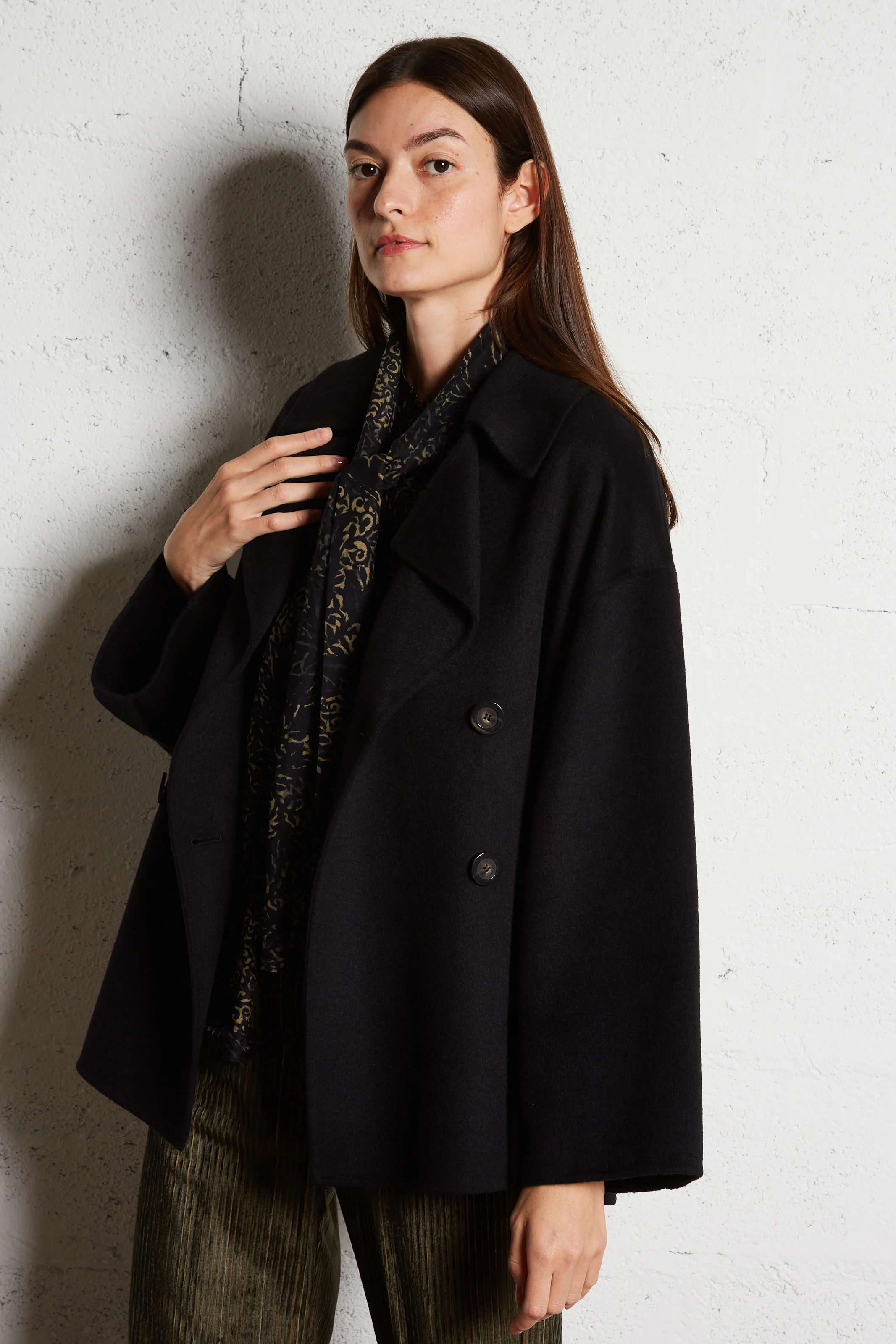 PINO - Manteau ample col tailleur en laine mélangée | Noir