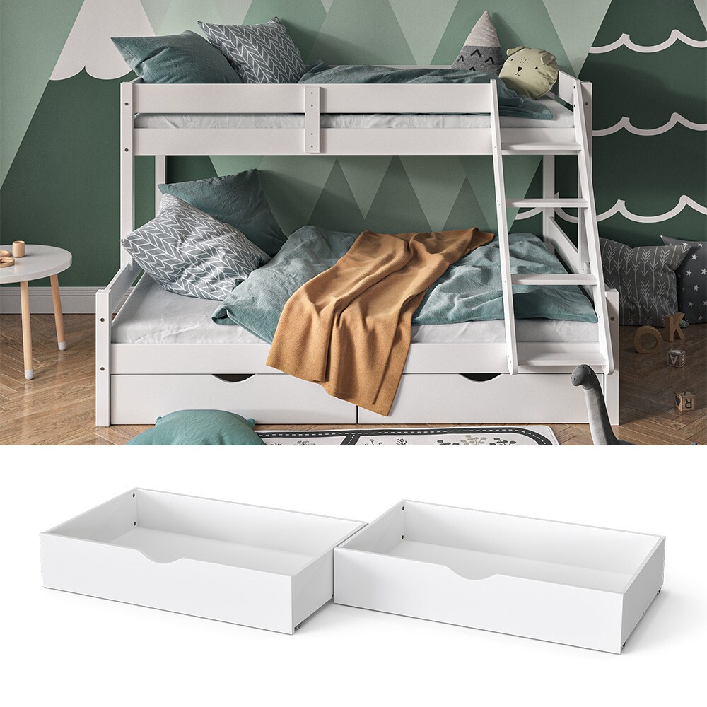VitaliSpa Bettschublade Schubladenbett Aufbewahrung Everest Weiß 98x20 modern Rollschublade Kinderzimmer Bett Zubehör Spielzeug Ablage Kiefer Massivholz Kinderbett Spielturmbett