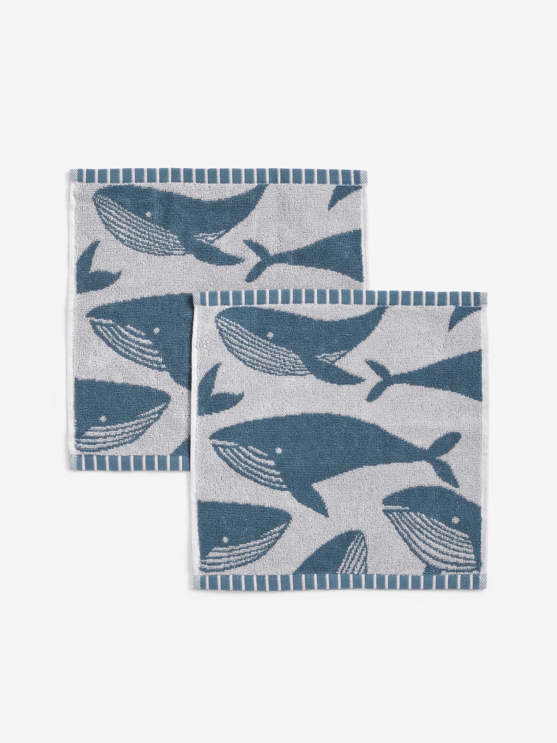 Set van 2 100% katoenen washandjes met walvisprint