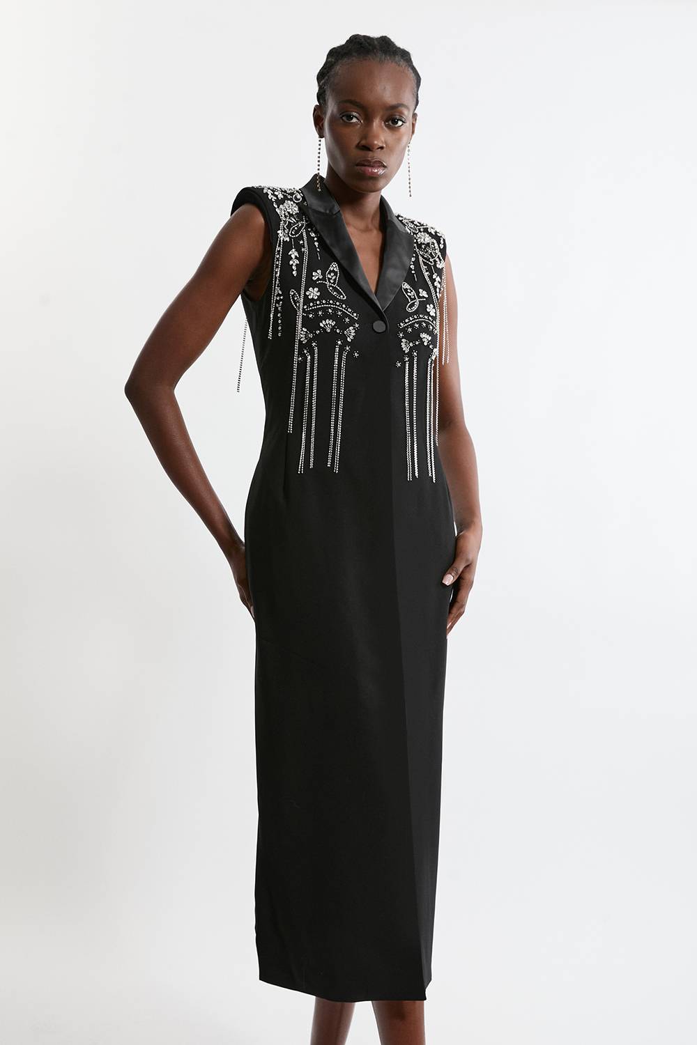 KarenMillen Robe maxi tissée à col plongeant avec détails embellis pour grandes tailles