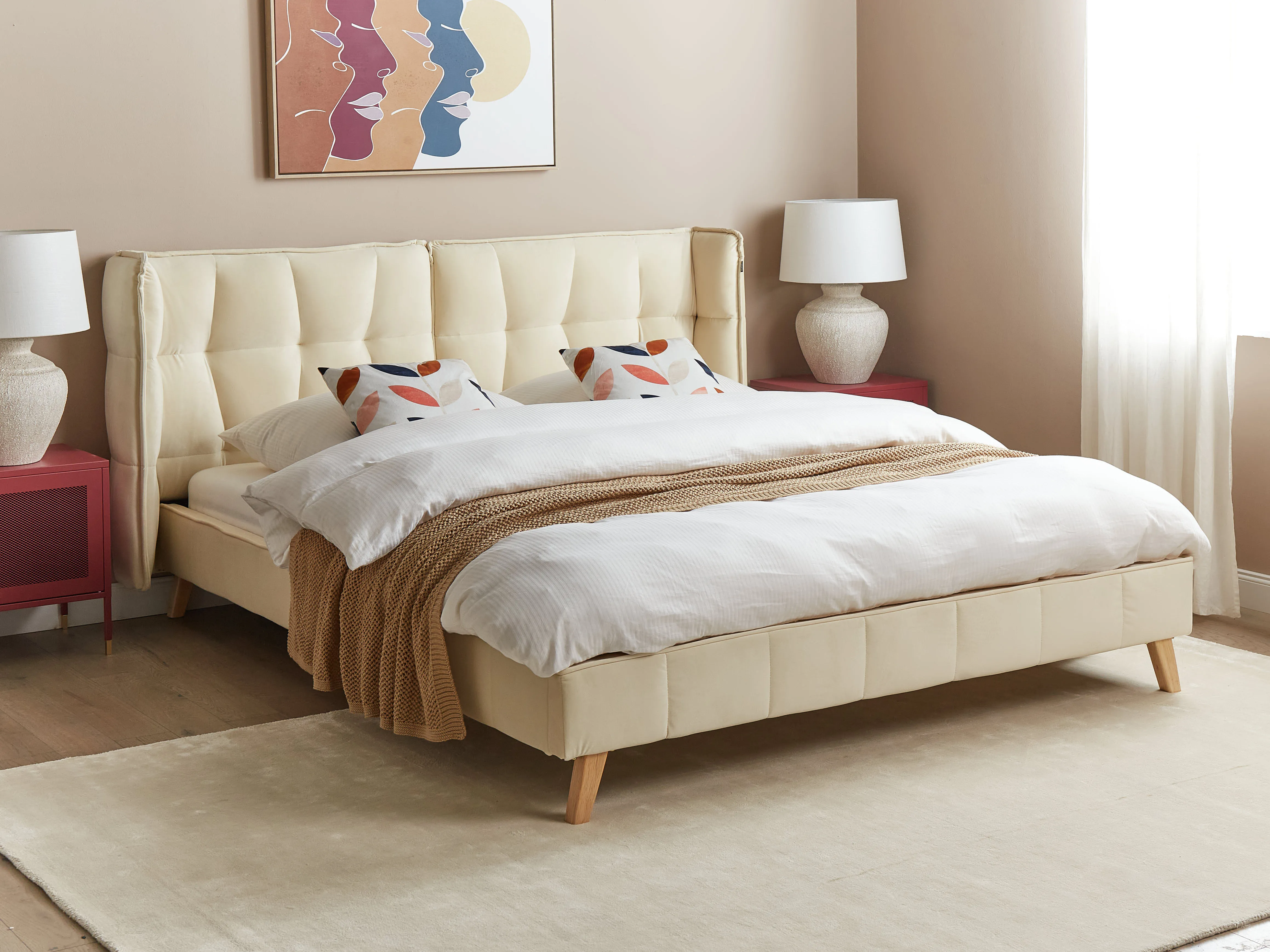 Bed Fluweel SENLIS 160 x 200 cm Beige