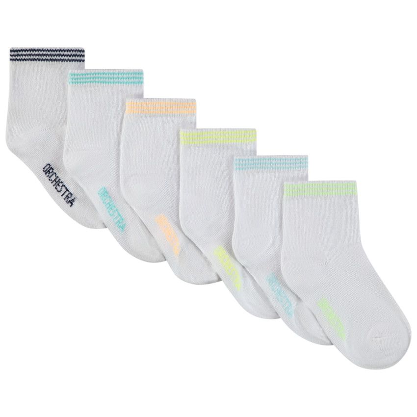 Lot de 6 chaussettes blanches unies avec détails colorés pour bébé garçon - Blanc