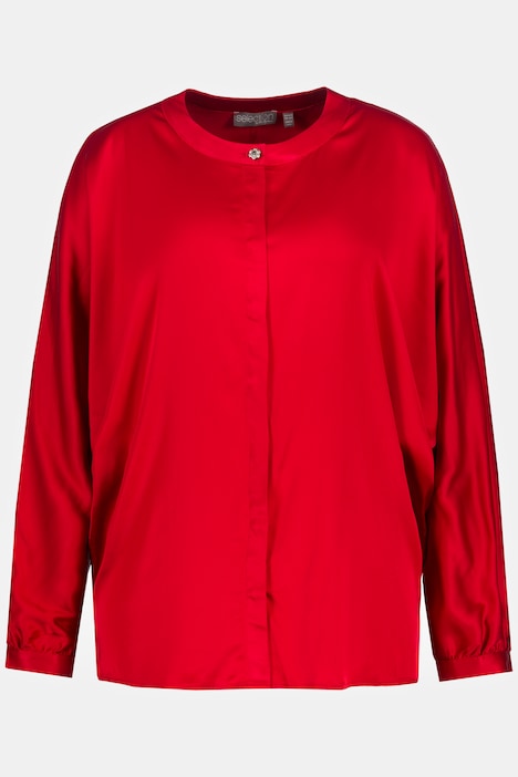 Satinbluse, oversized, Rundhals, Fledermausarm