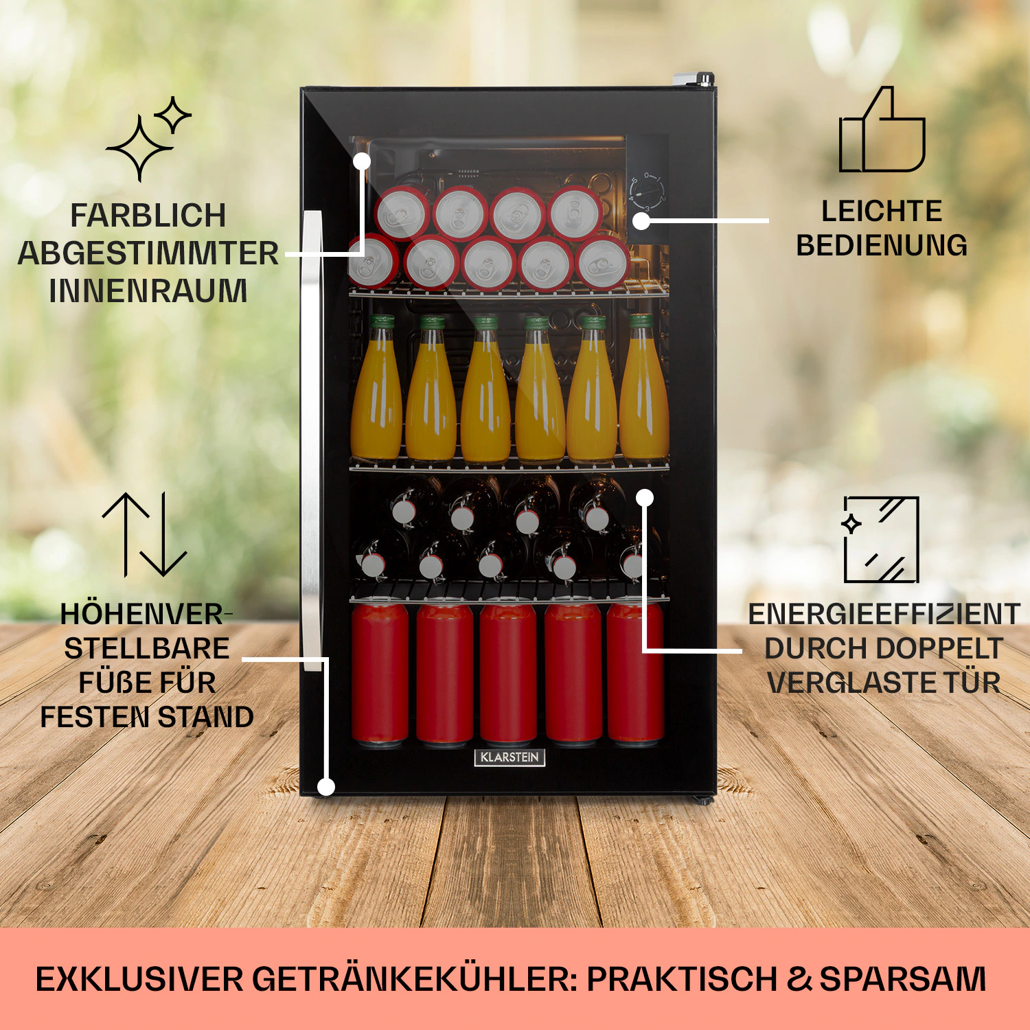 Beersafe XXL Onyx Kühlschrank 80 Liter 3 Böden Panoramaglastür