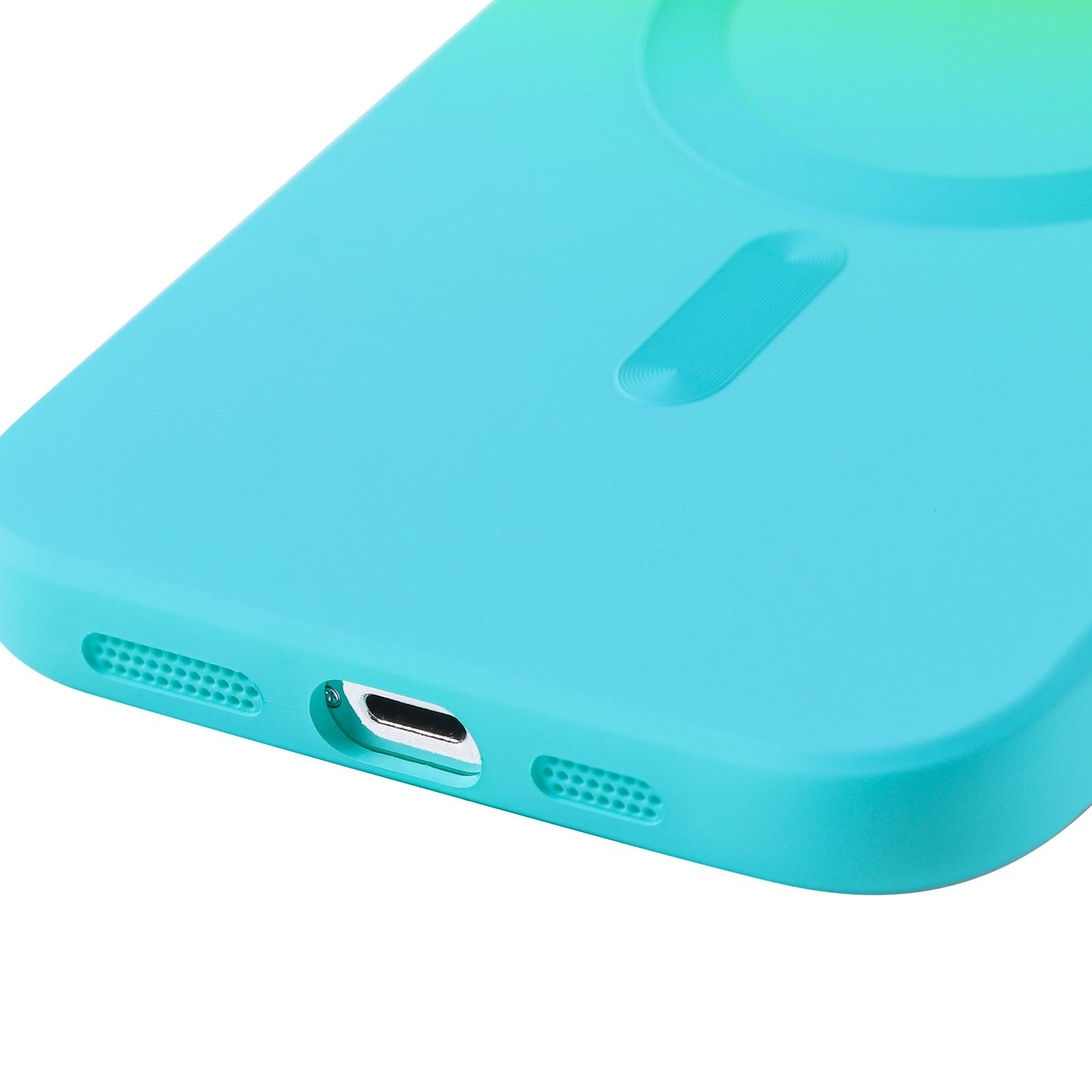 iPhone 14 Pro Max MagSafe Gummi Case Hülle Kameraglasschutz mit Farbverlauf - Grün / Blau