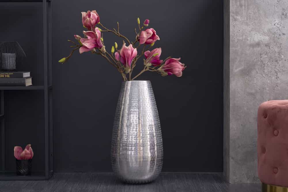 Elegante Vase ORIENT 50cm silber im Grid Hammerschlag Design