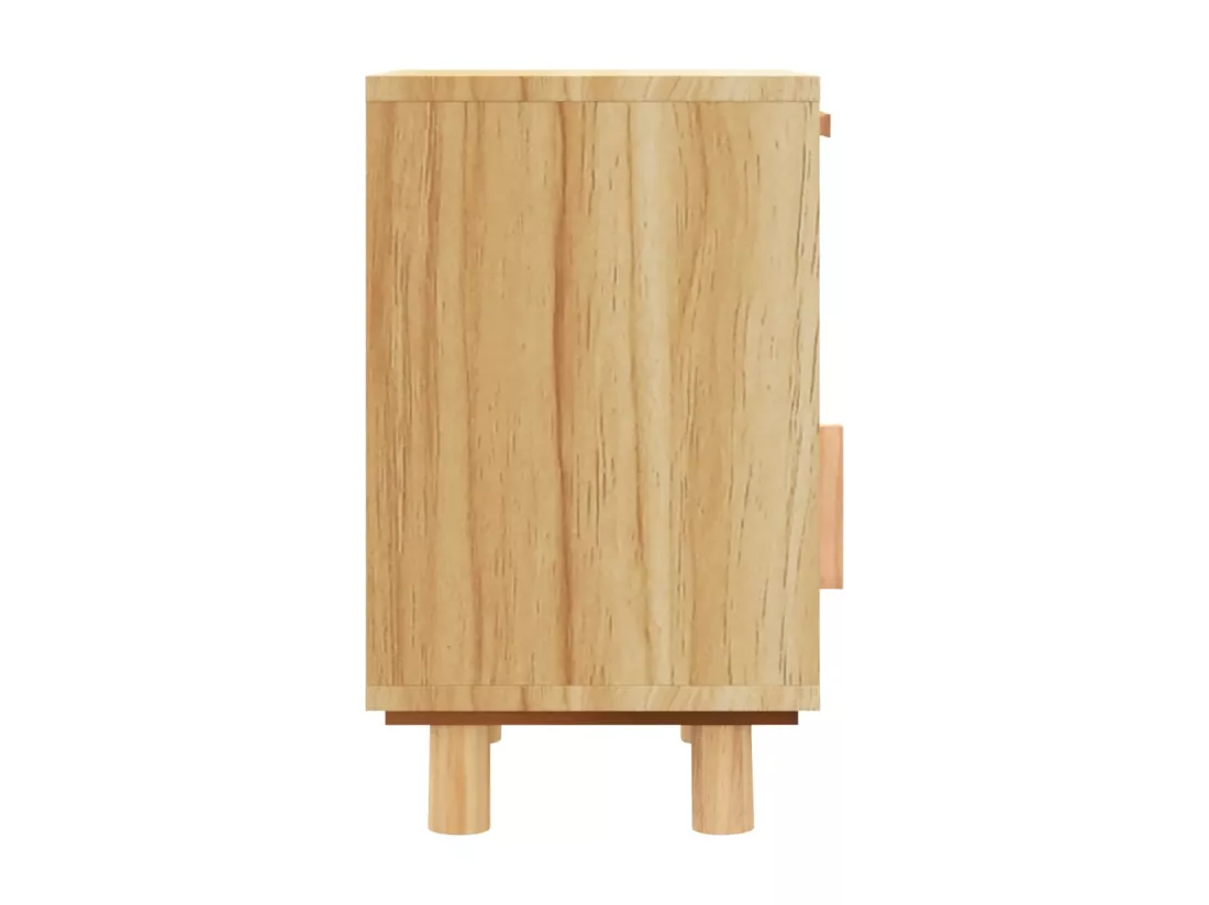 Table de chevet Marron Bois de pin massif et rotin naturel