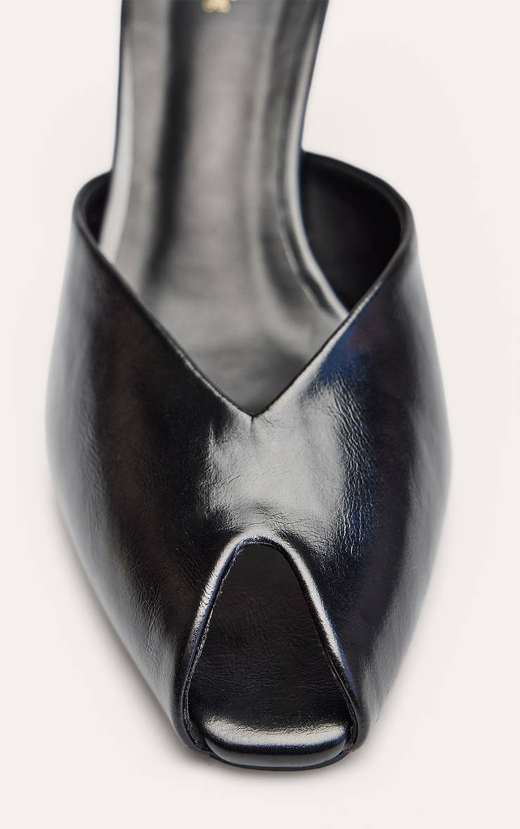 Noir Mules À Talons En Synthétiquecuir À Bout Ouvert Avec Découpe En V