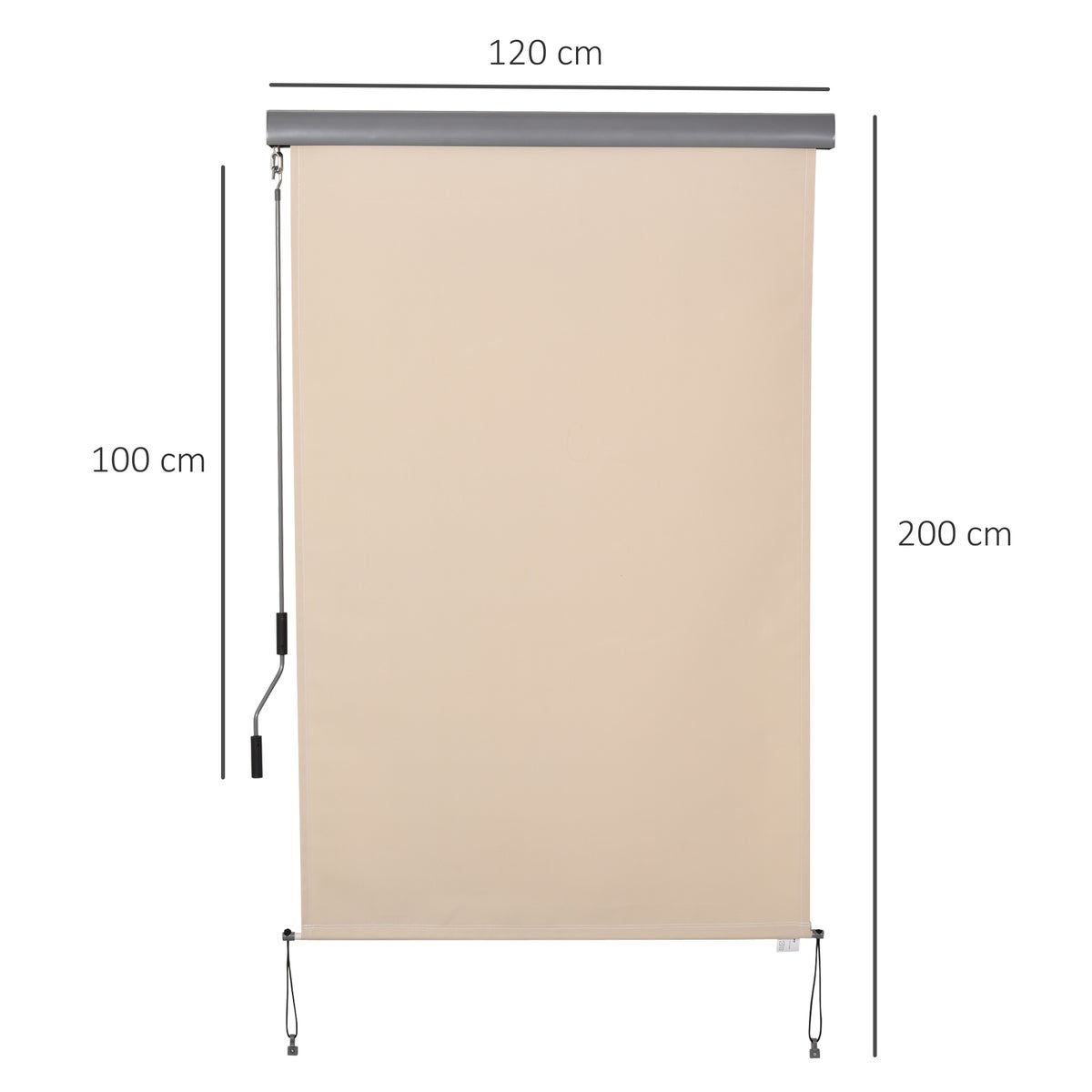 Outsunny verticale zonwering, verticale zonwering met handzwengel, 200 x 120 cm, polyester doek + aluminium, crèmewit