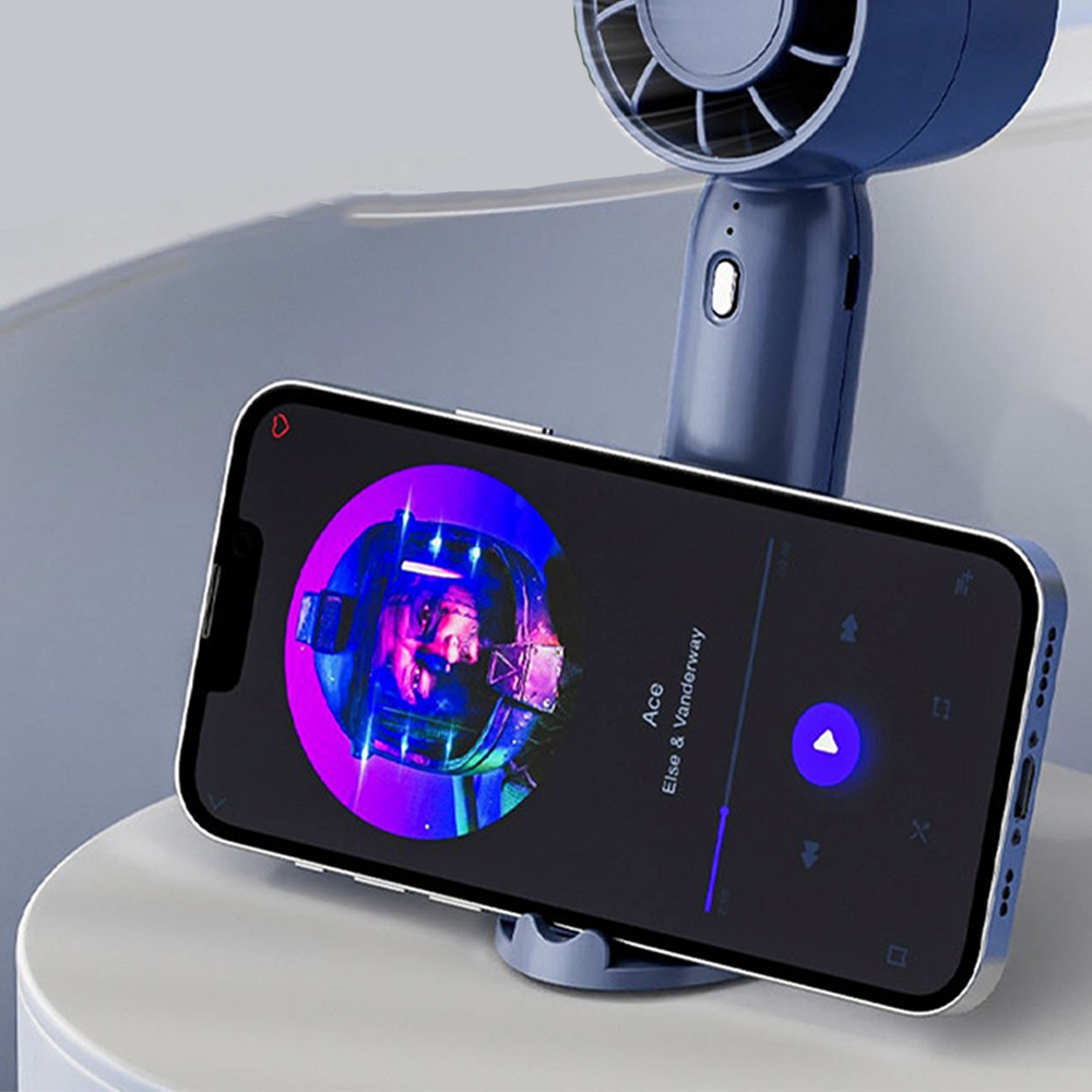 (600mAh) USB Hand Ventilator Wiederaufladbarer Lüfter mit 3 Geschwindigkeitsstufen / Standfuss / Smartphone Halterung - Weiss