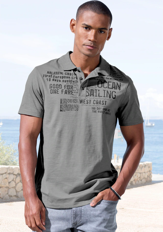 John Devin Poloshirt »mit Print«, Regular-Fit, aus Slub-Qualität, mit Print