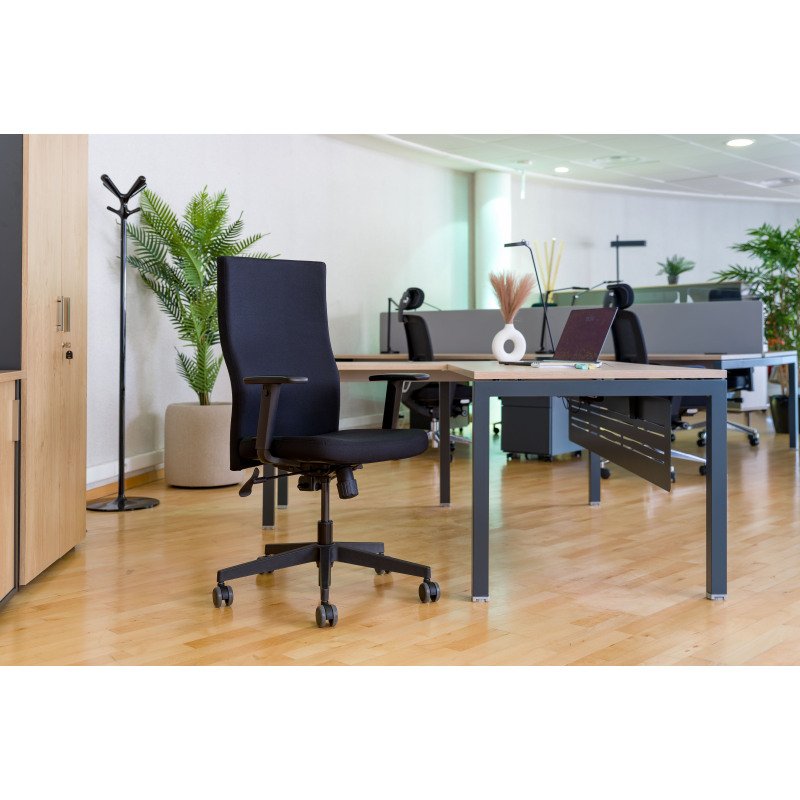 Chaise de bureau ergonomique TEAM PLUS, tissu, avec accoudoirs 1D, mécanisme synchrone, pieds noirs