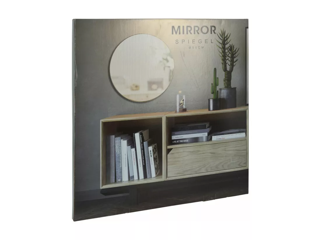 Miroir rond Well Home Ø55cm avec cadre en métal doré et 2 crochets