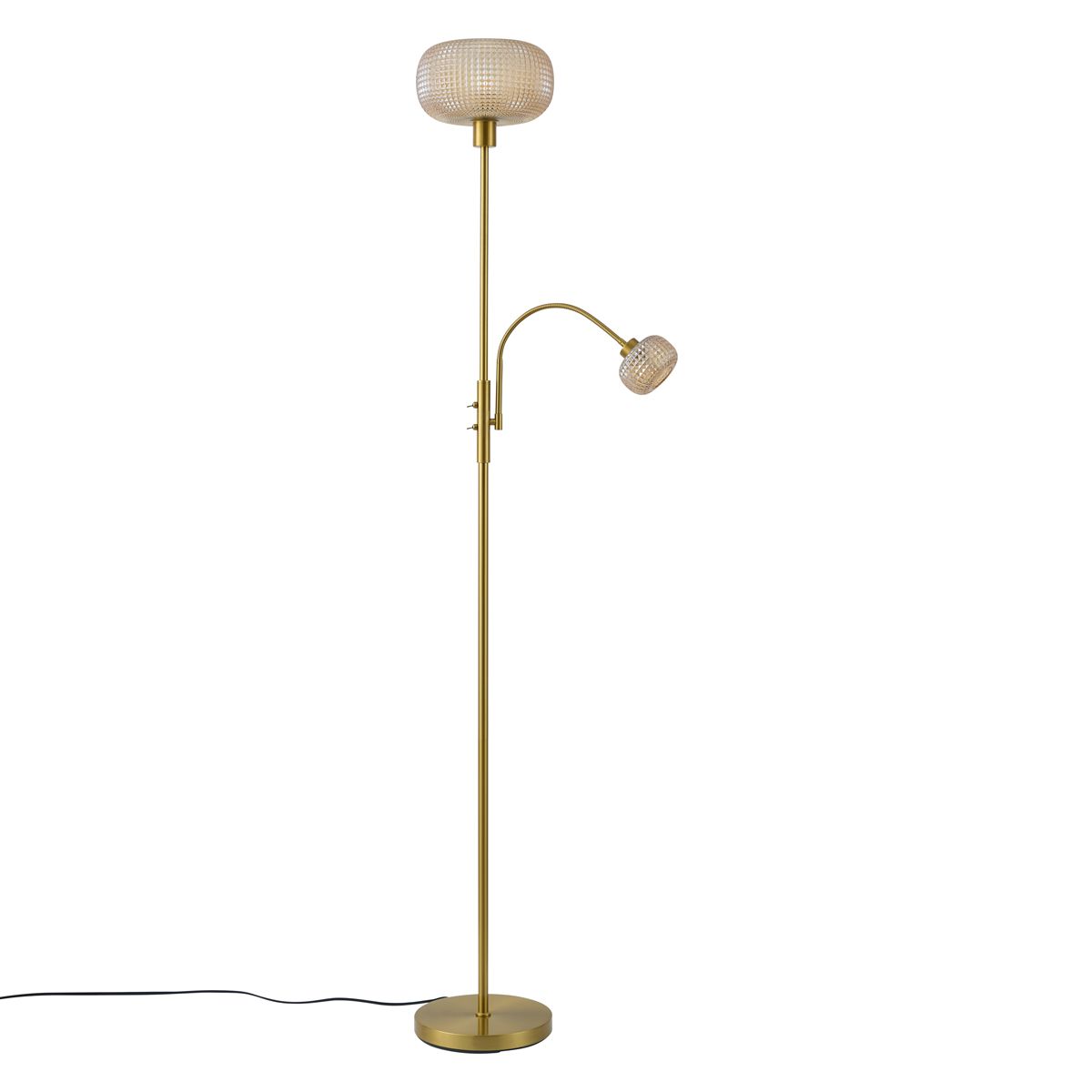 Design vloerlamp messing met amber glas 2-lichts - Brianna