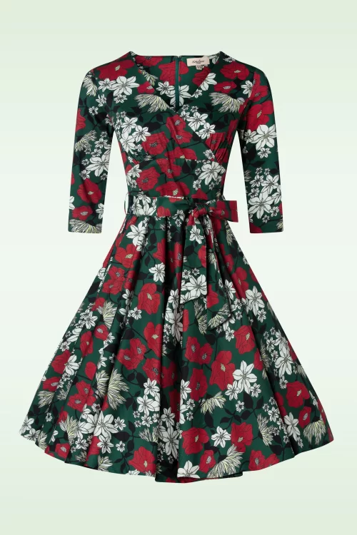 Timeless Angela floral swing jurk in donkergroen