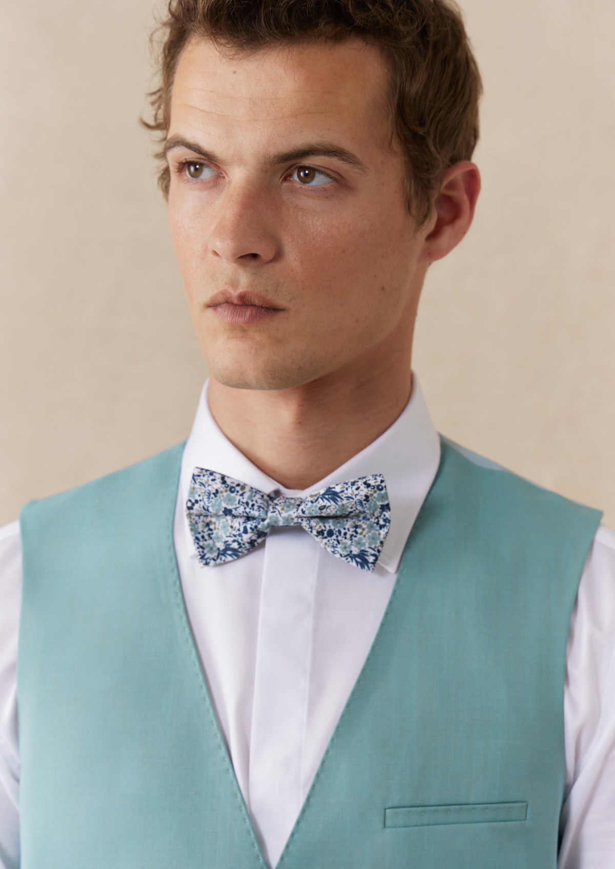 Gilet de costume en laine unie vert d'eau