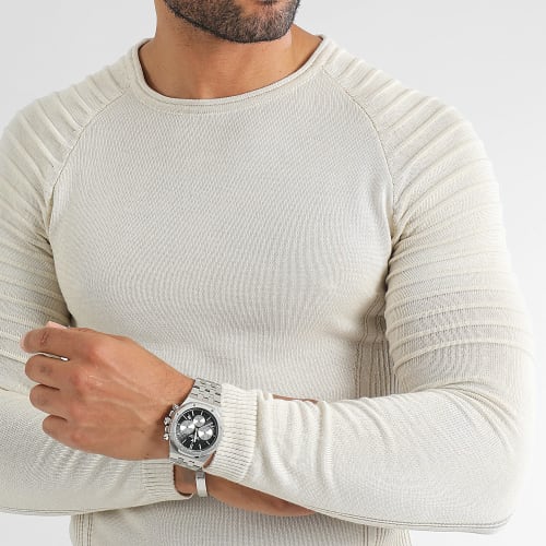 Pull Avec Empiecement Uni 0350 Beige