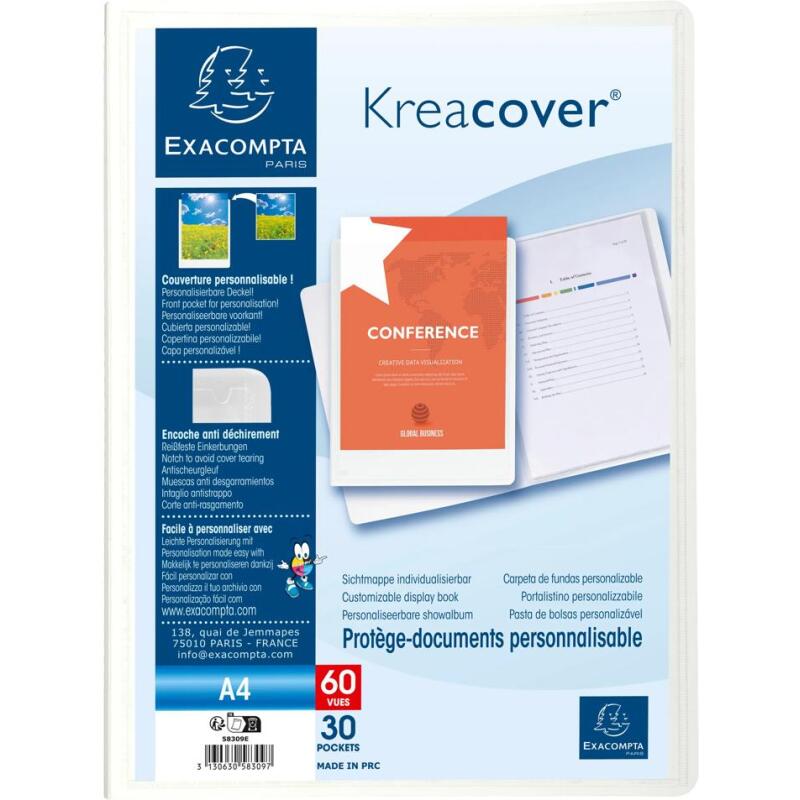 Protège-documents polypropylène rigide Kreacover® 30 pochettes - 60 vues - A4