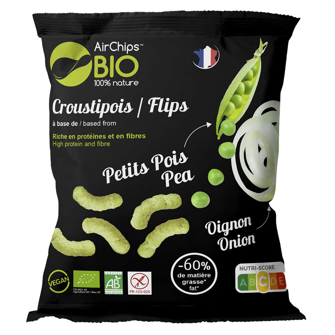 Croustipois aux petits pois et oignons - Snacks soufflés bio, vegan, sans gluten