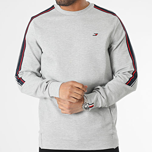 Sweat Crewneck A Bandes Textured Tape 0402 Gris Chiné