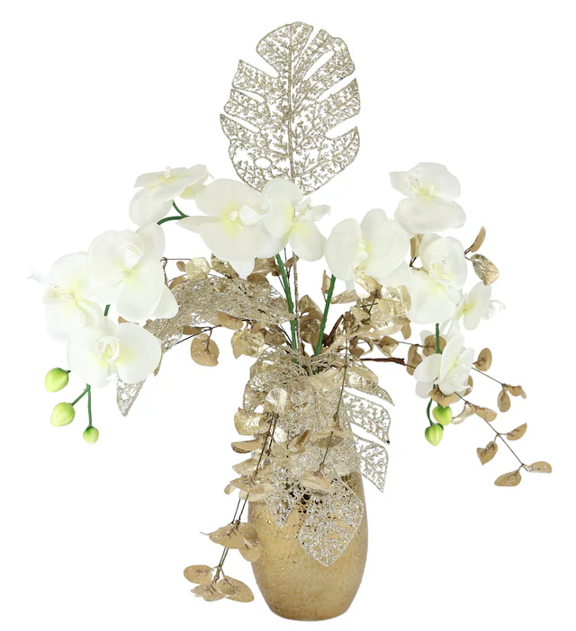 I.GE.A. Winterliche Kunstpflanze »Gesteck mit Orchidee in Keramikvase, festliche Weihnachtdeko,« Kunstblumen-Arrangement, Blumenensemble, Weihnachtsgesteck