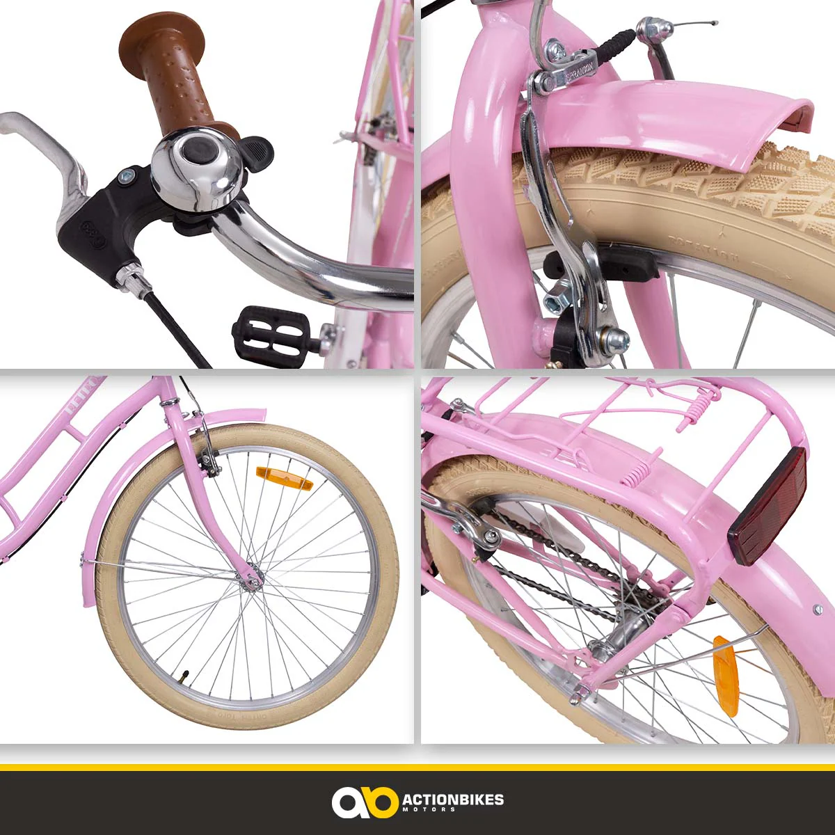 Actionbikes Kinderfahrrad Retrostar 24 Zoll, Rosa, Fahrradständer, Gepäckträger, Sattel gefedert