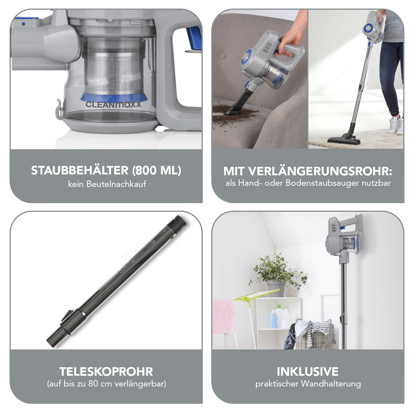 CLEANmaxx Akku-Zyklon-Staubsauger 22,2V