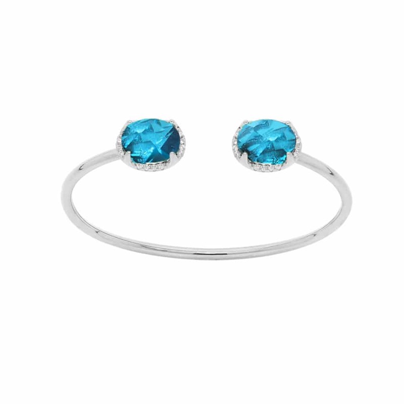 Bracelet Jonc Argent Rhodier Cristal Turquoise