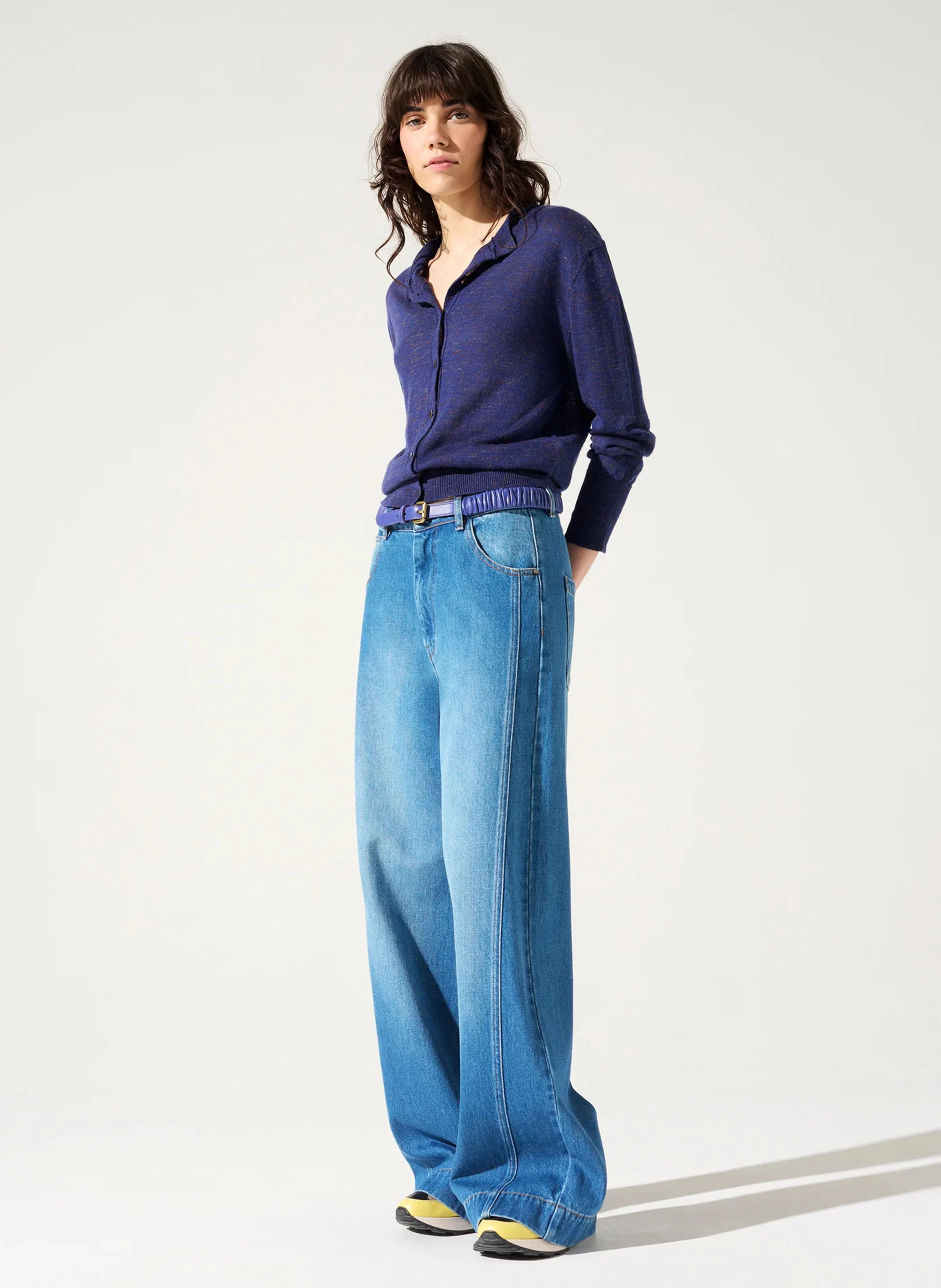 BILLIE - Cardigan col rond en laine mélangée | Bleu