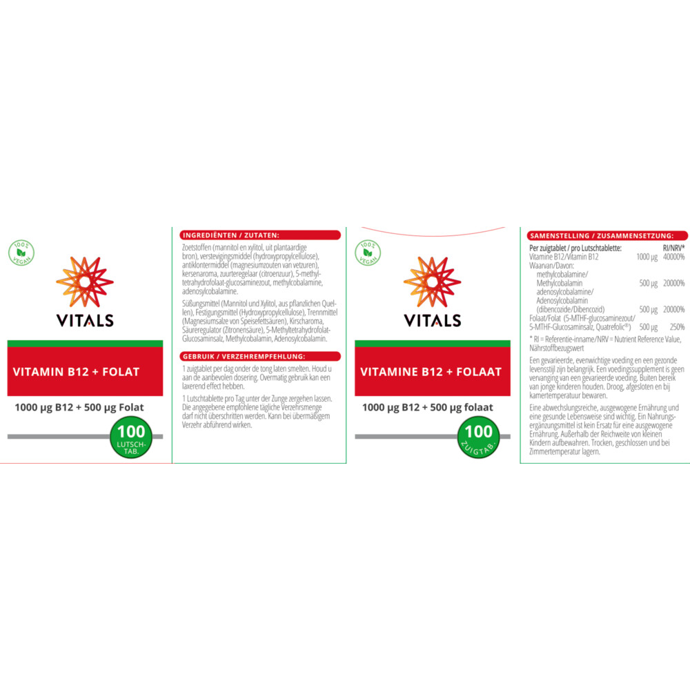 Vitals Vitamine B12 Met Folfaat 100 zuigtabletten