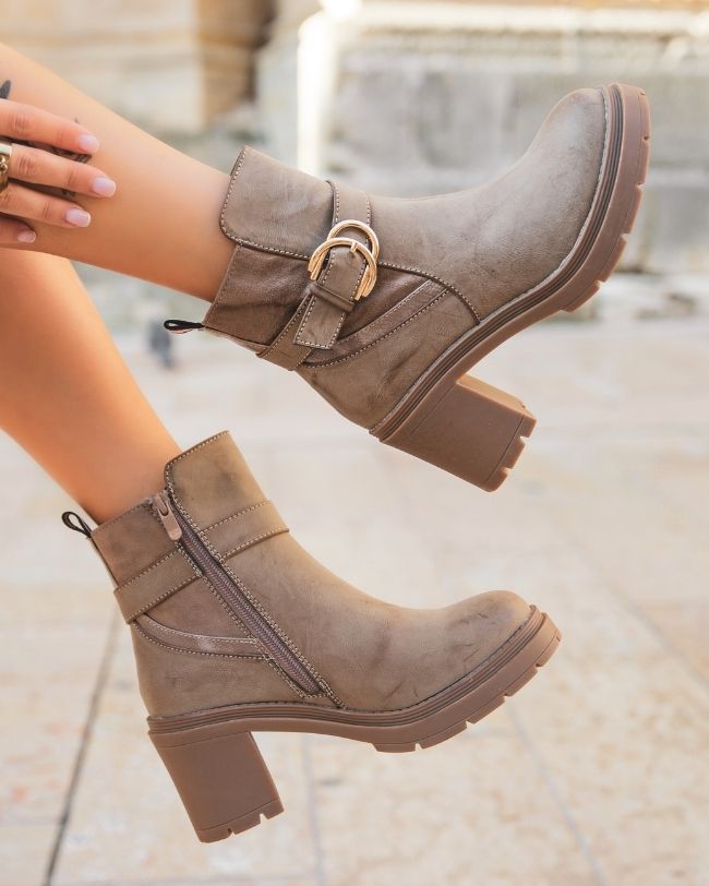 Bottines femme taupe à talon - Carlotta