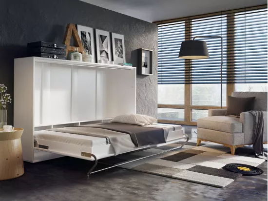 Lit escamotable Concept Pro Lenart Levfere 165, Double, Blanc, 140x200, Stratifié, 177cm