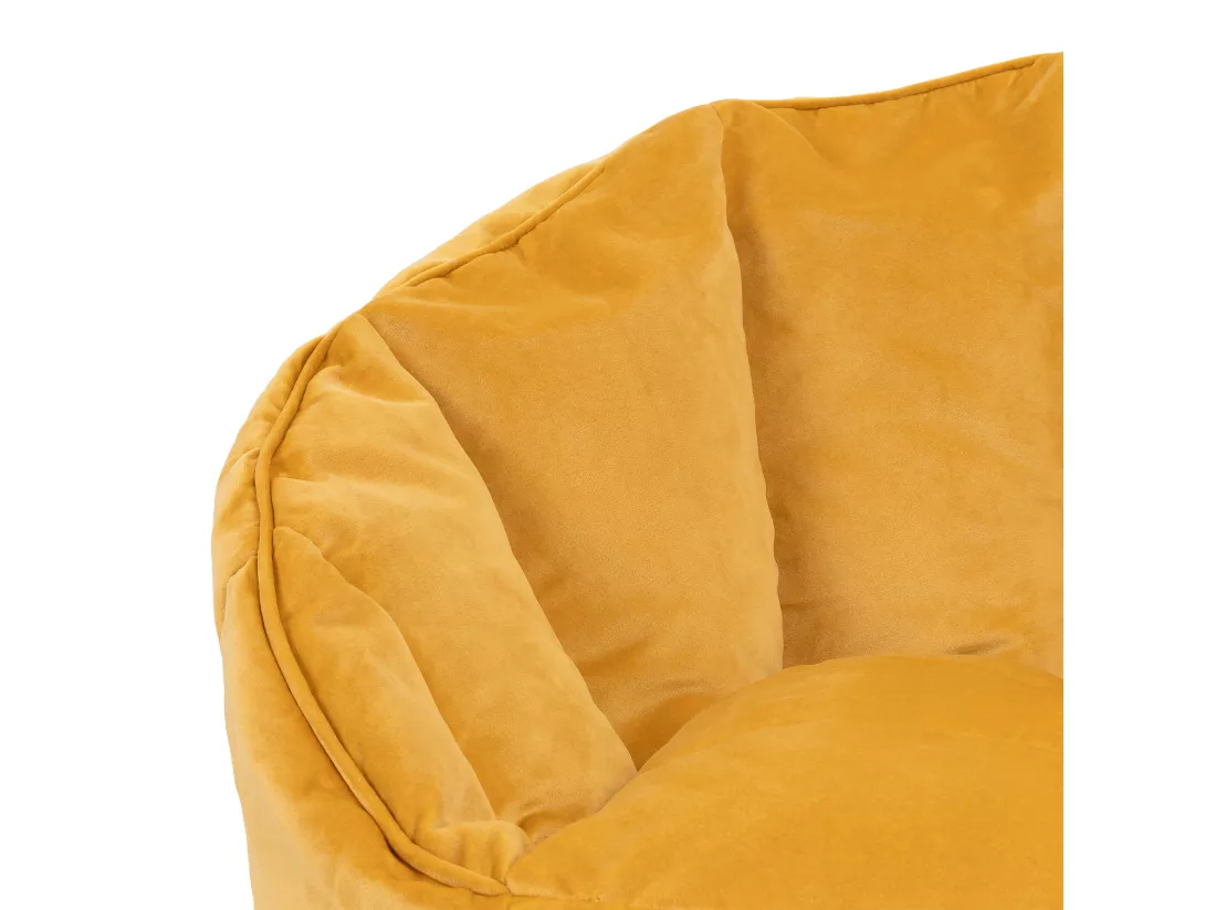 Pouf fauteuil avec repose-pied velours jaune ocre - SIRENA