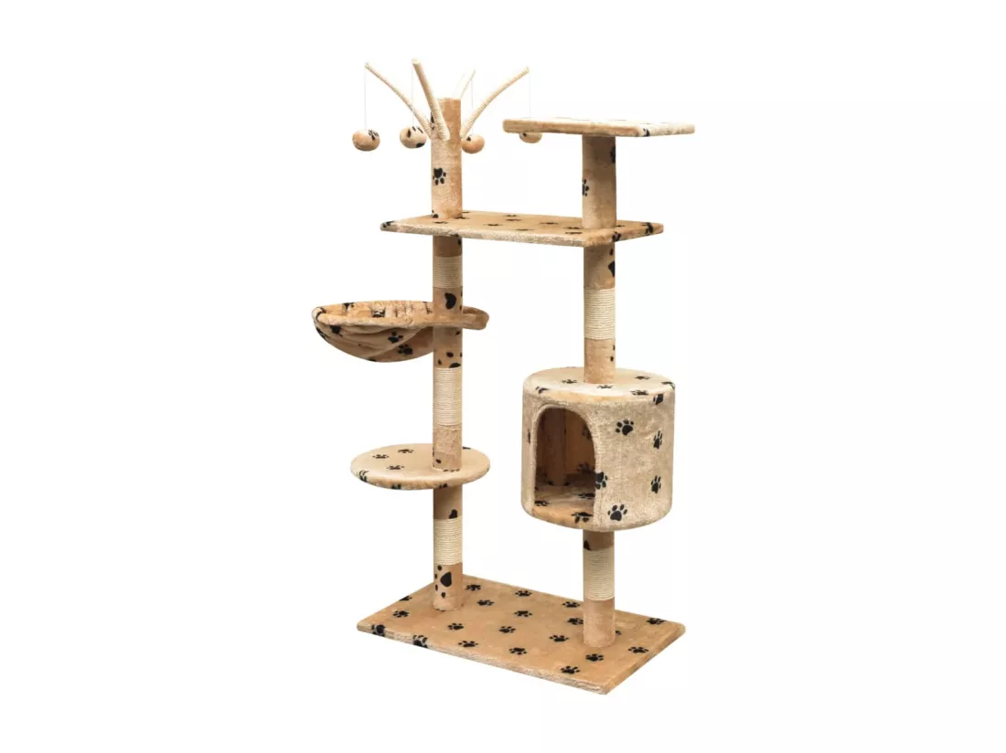 Arbre à chat et griffoir Sisal 125 cm Empreintes de pattes Beige