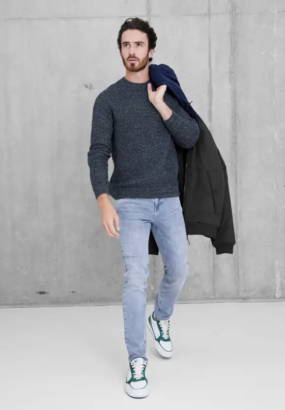 Mouliné Strickpullover - deep navy blue melange