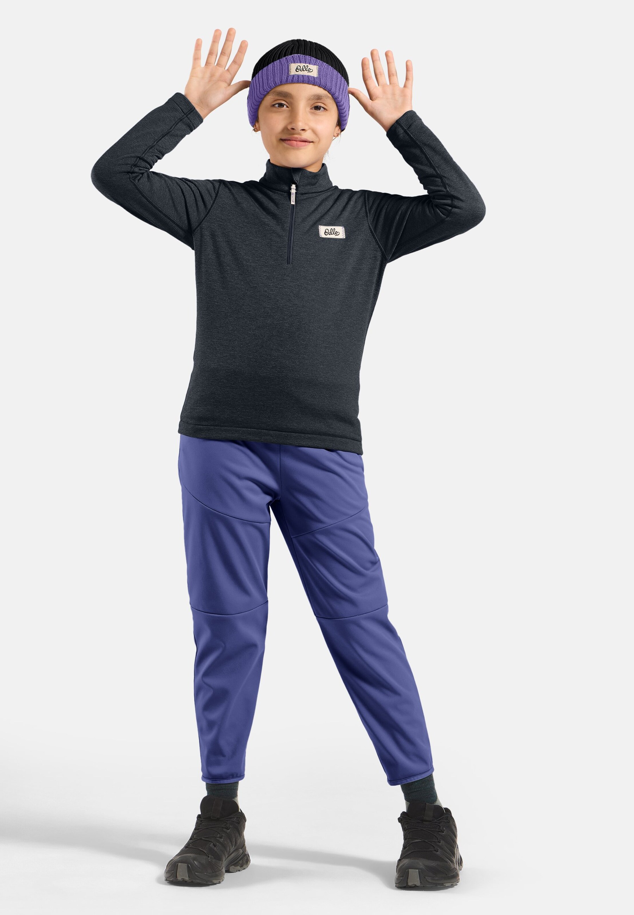 Essentials Multisport Mid Layer für Kinder aus Grid-Fleece mit Halbreissverschluss in black melange