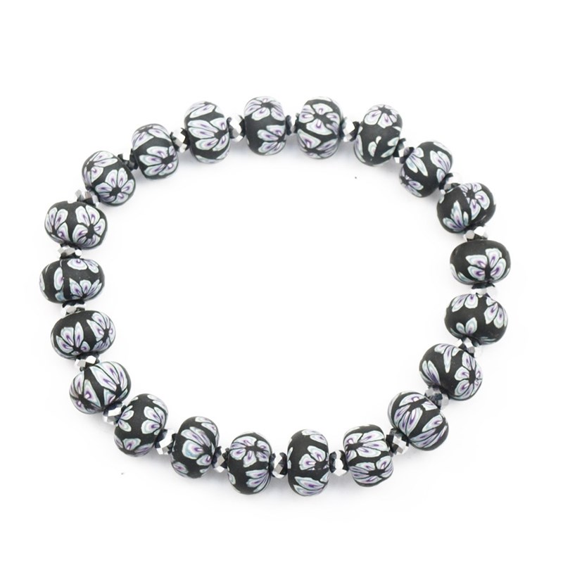 Bracelet élastique perles fimo fleurs