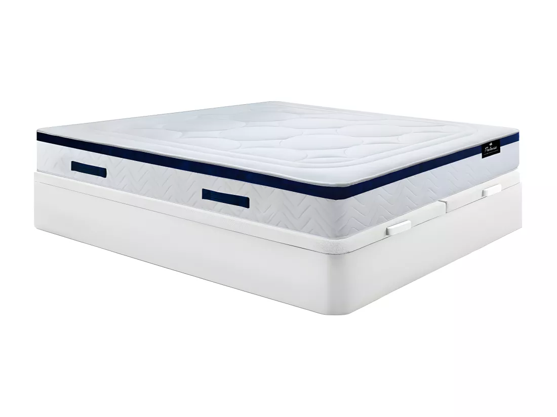 Ensemble 180 x 200 cm sommier coffre blanc + matelas hybride ressorts ensachés ép.30cm - MARQUIS de PALACIO