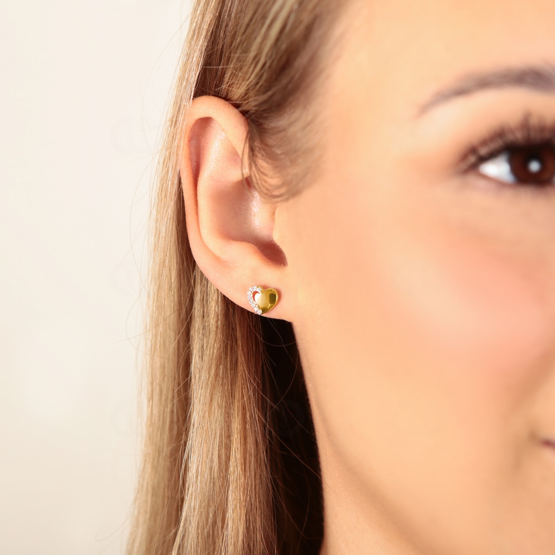 Herzohrstecker 750/18 K Gelb-/ Weissgold mit Zirkonia