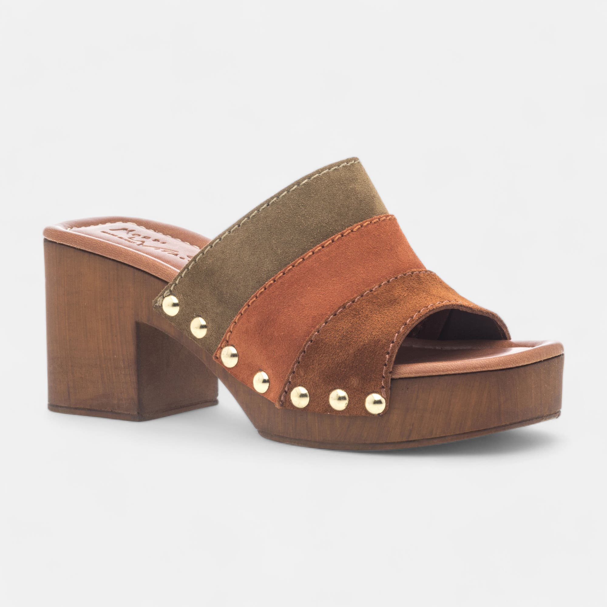 Chaussures semelle bois à talon compensé Femme en cuir multicolore