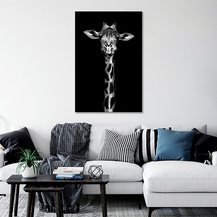 Toile imprimée noir et blanc Girafe Dada Art orientation paysage l.80 x H.120 x ép.3 cm
