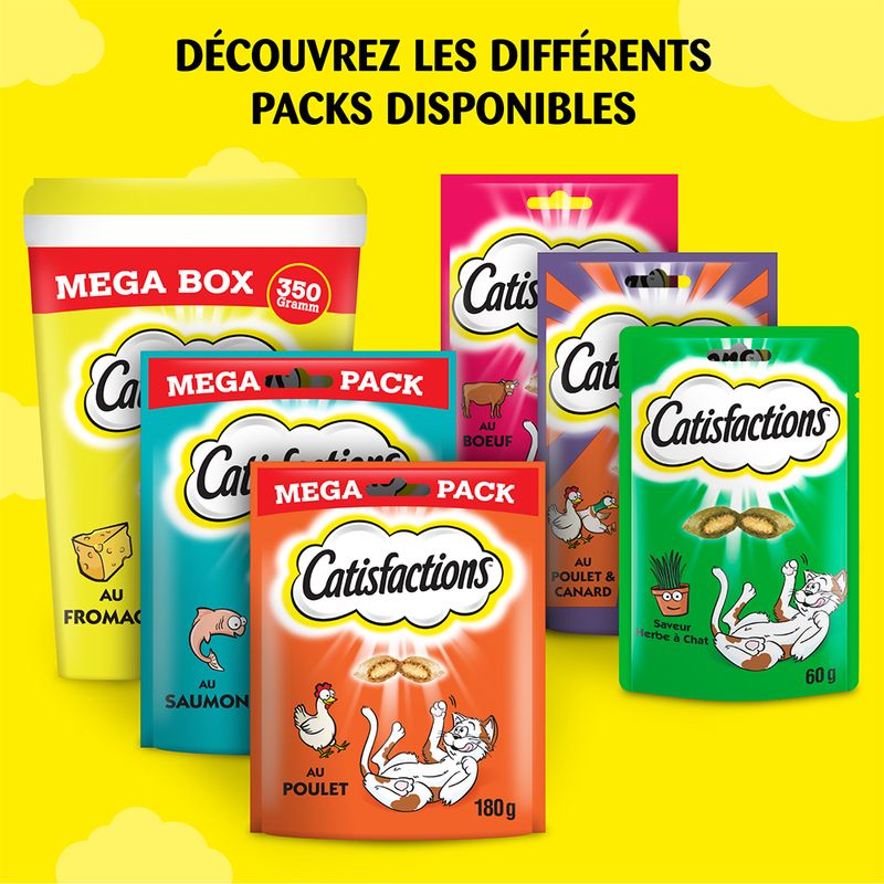 Friandises Dreamies Catisfactions, herbe à chat