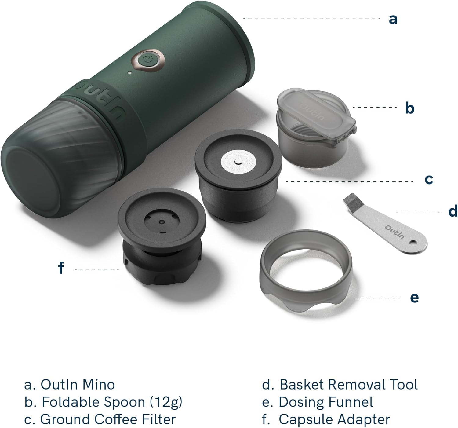 OutIn Mino Tragbare Elektrische Espressomaschine, Hochleistungsversion, Mini Camping Kaffeemaschine für Reisen, Taschenformat mit USB-C Selbstheizung für Abenteuer und Höhenlagen