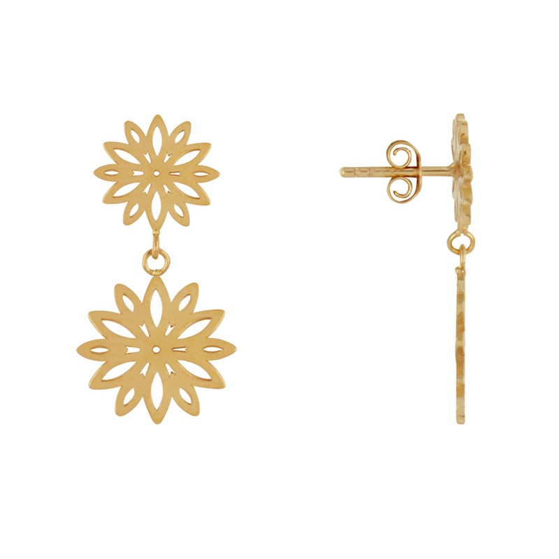 Boucles d'Oreilles Plaqué Or Deux Fleurs de Nénuphar